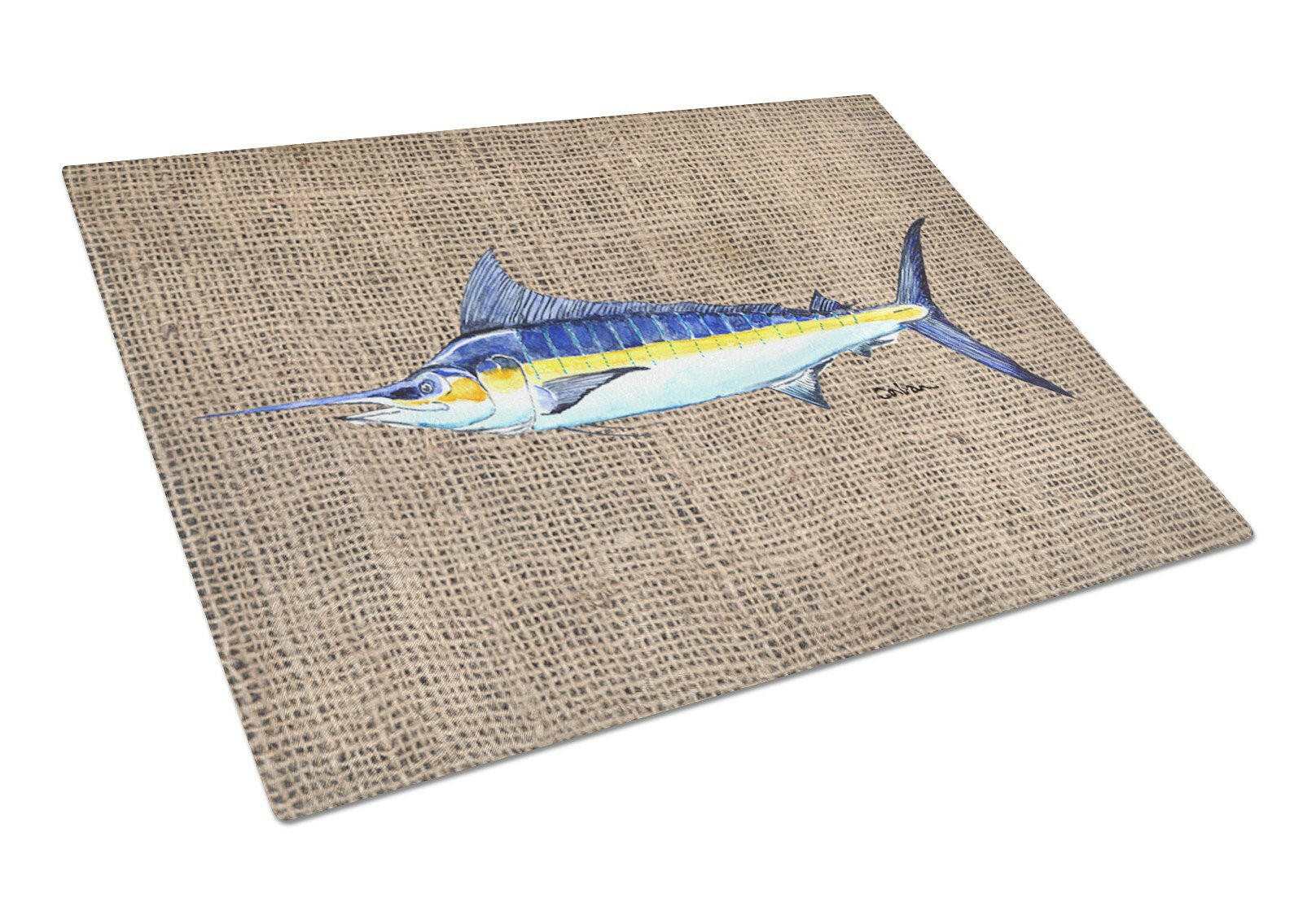 Fish - Marlin Cutting Board Tempered Glass Kitchen Cutting Surface, Heat Resistant Chopping, Non-Slip Feet, Food Prep & Serving