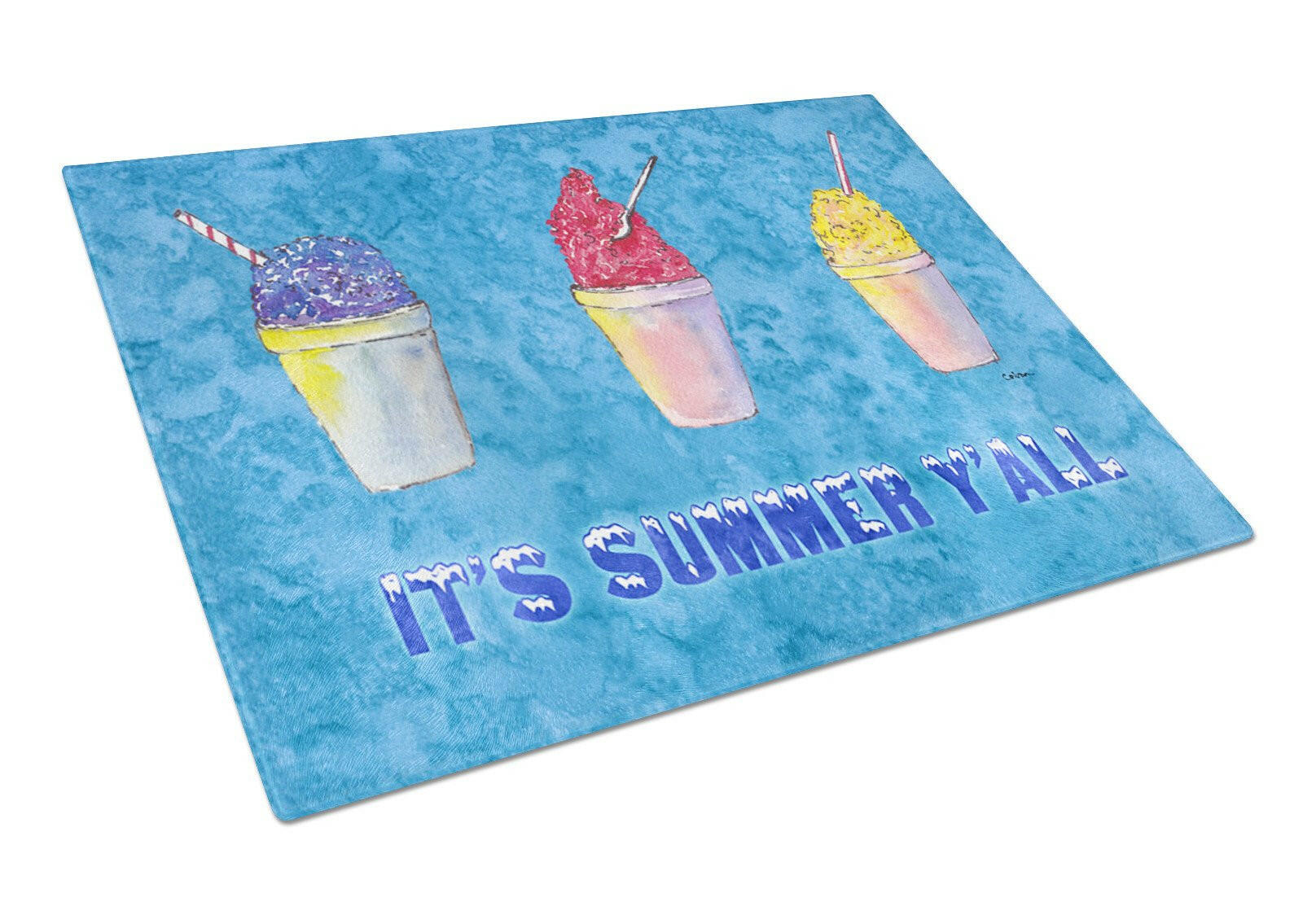Snowballs and Snowcones Cutting Board Tempered Glass Kitchen Cutting Surface, Heat Resistant Chopping, Non-Slip Feet, Food Prep & Serving