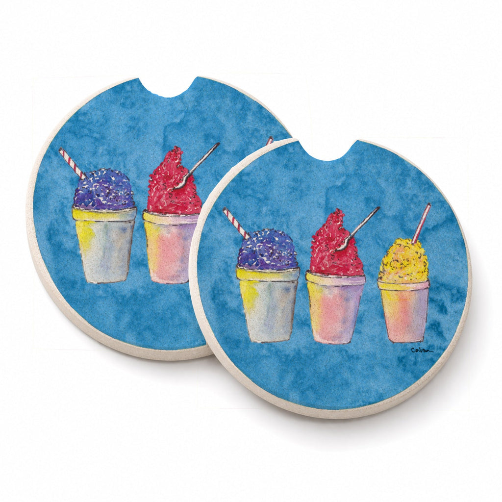 Snowballs and Snowcones Set of 2 Cup Holder Car Coasters Absorbent Round Sandstone Coasters Gifts for Men or Women, 2.5, Multicolor