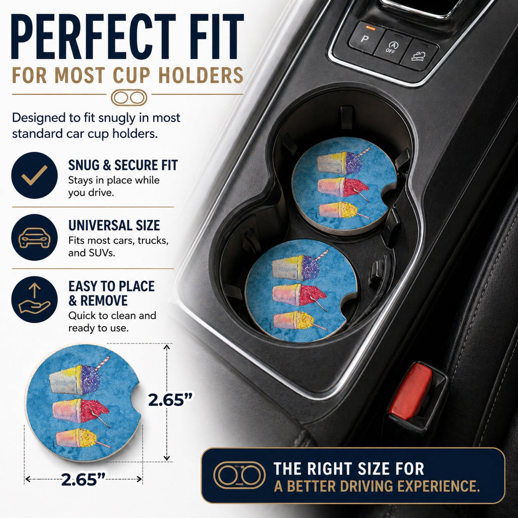 Snowballs and Snowcones Set of 2 Cup Holder Car Coasters Absorbent Round Sandstone Coasters Gifts for Men or Women, 2.5, Multicolor