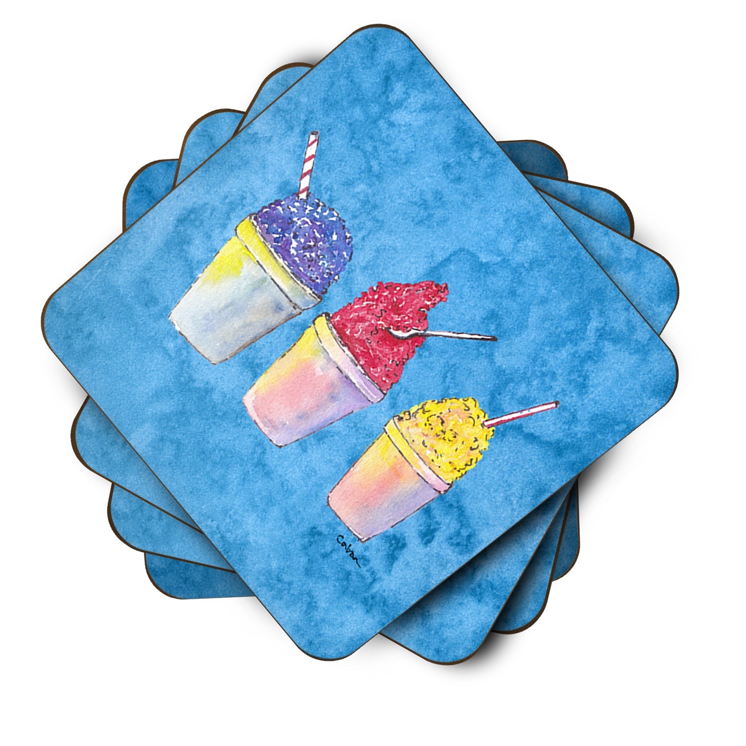 Snowballs and Snowcones Foam Coasters Set of 4 Cup Coasters for Indoor Outdoor, Tabletop Protection, Anti Slip, Mouse pad Material