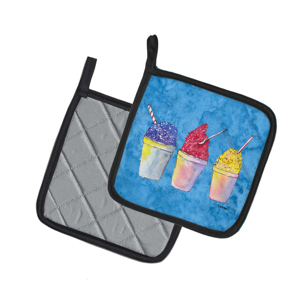 Snowballs and Snowcones Pot Holder Set of 2 Heat Resistant Quilted Hot Pads 7.5 x 7.5 Inch, Insulated Kitchen Trivets for Cooking & Baking
