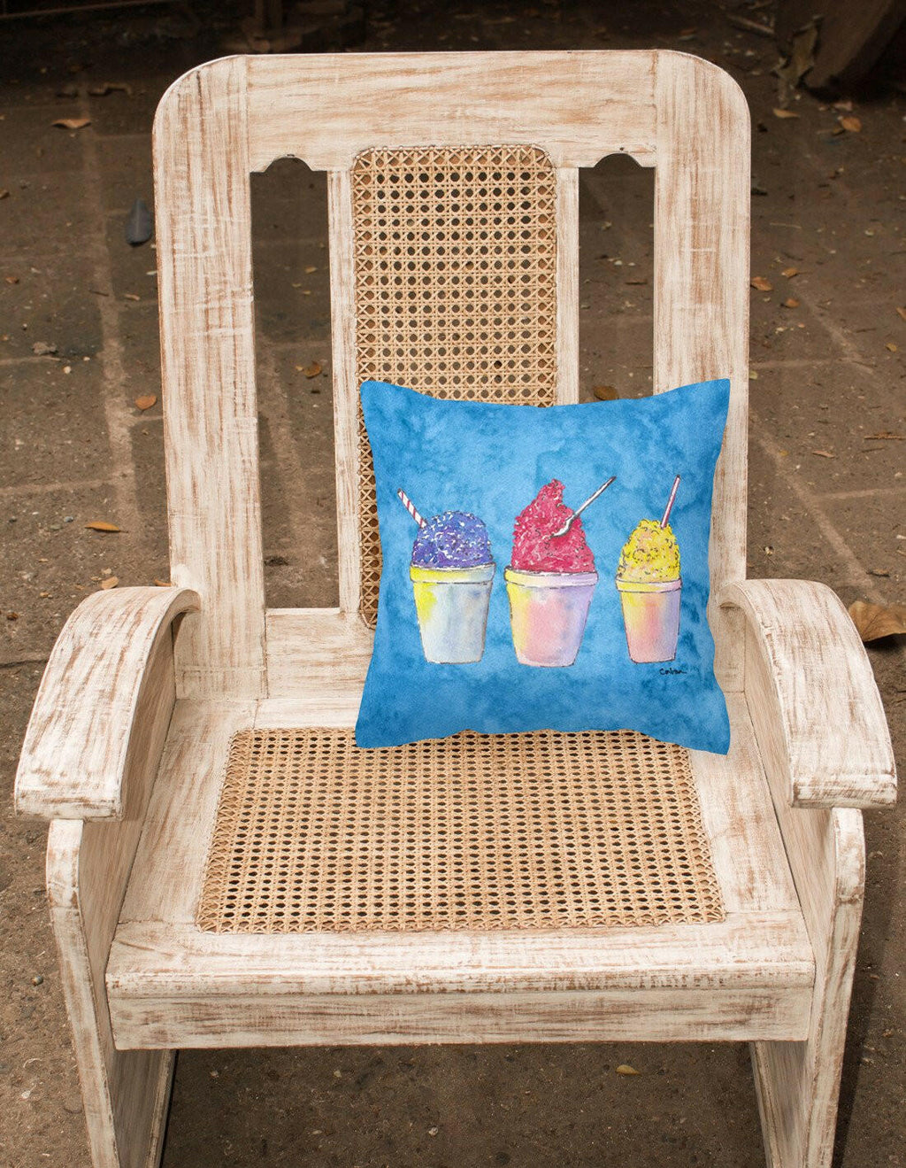 Snowballs and Snowcones Decorative Throw Pillow 14x14 Indoor Outdoor Accent Cushion, Fabric Cover with Insert for Sofa, Bed, Porch & Living Room