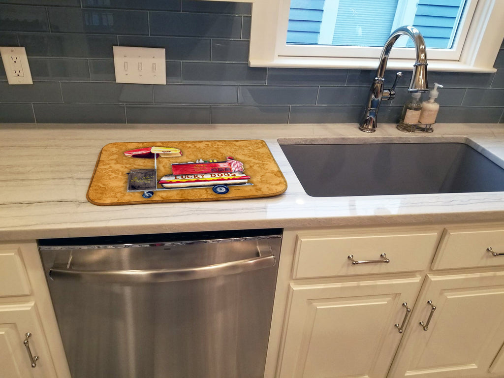 Hot Dog Dish Drying Mat Absorbent Dish Drying Mat Pad for Kitchen Counter Dish Drainer Mat for Countertop, 14 x 21", Multicolor
