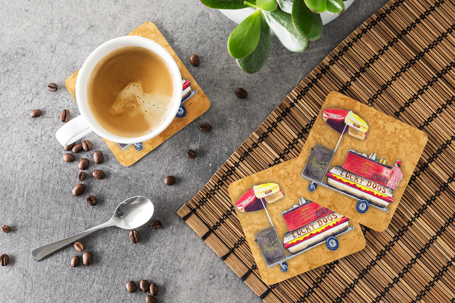 Hot Dog Foam Coasters Set of 4 Cup Coasters for Indoor Outdoor, Tabletop Protection, Anti Slip, Mouse pad Material