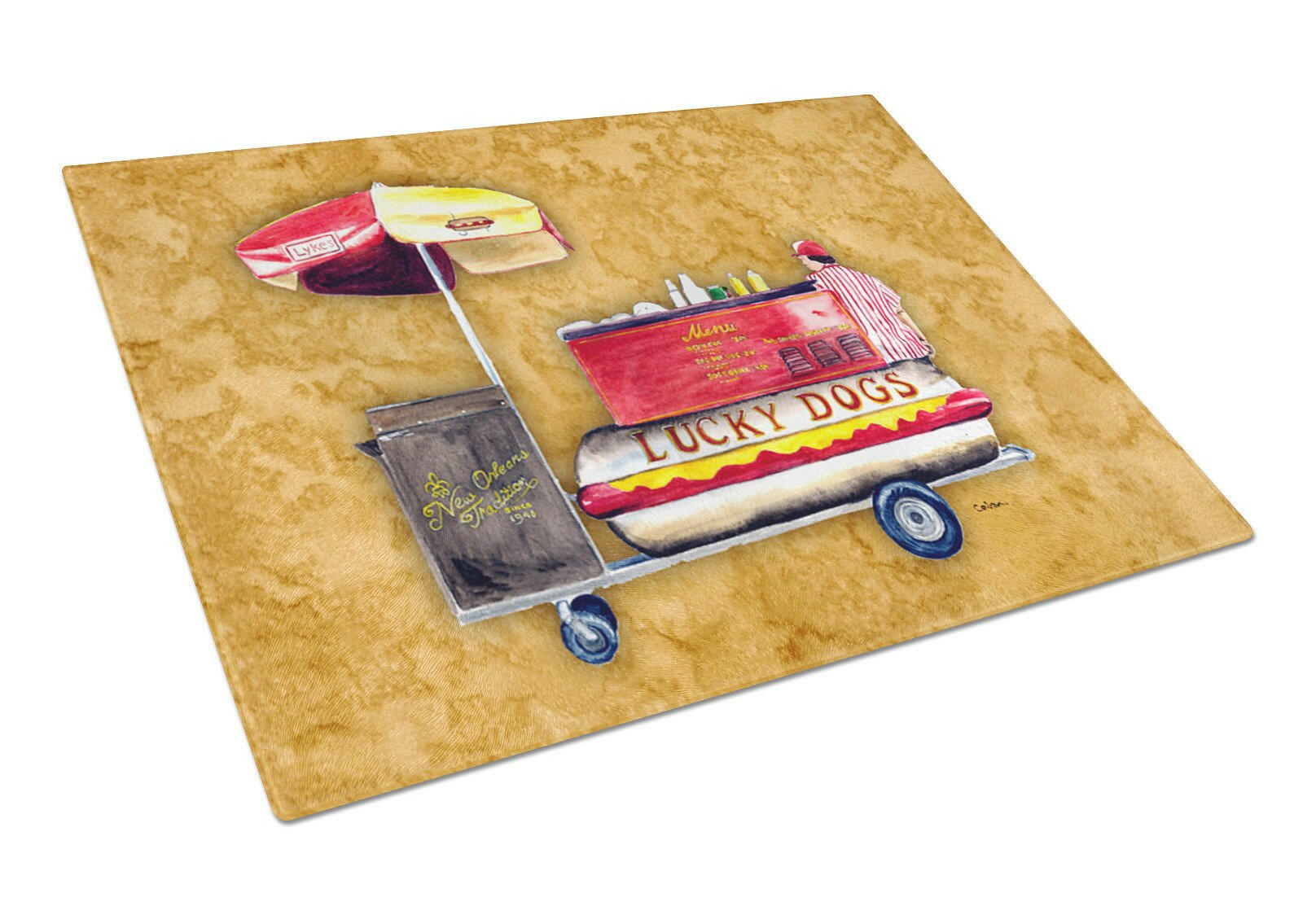 Hot Dog Cutting Board Tempered Glass Kitchen Cutting Surface, Heat Resistant Chopping, Non-Slip Feet, Food Prep & Serving
