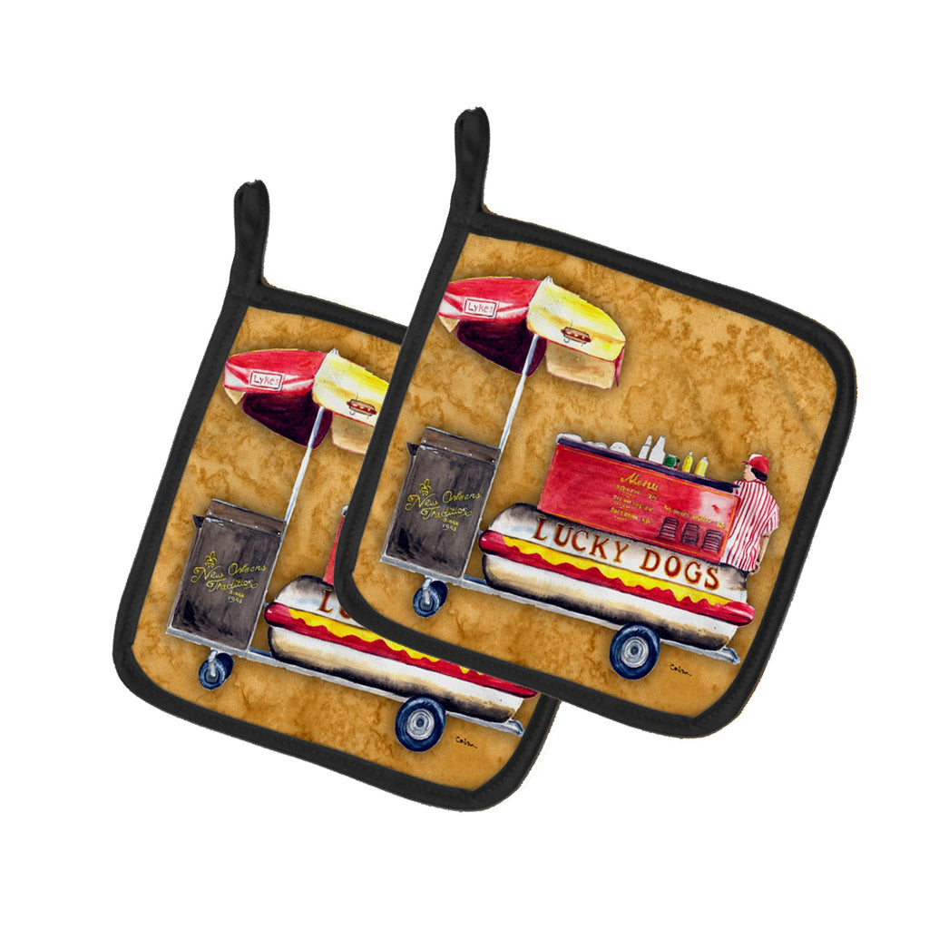 Hot Dog Pot Holder Set of 2 Heat Resistant Quilted Hot Pads 7.5 x 7.5 Inch, Insulated Kitchen Trivets for Cooking & Baking
