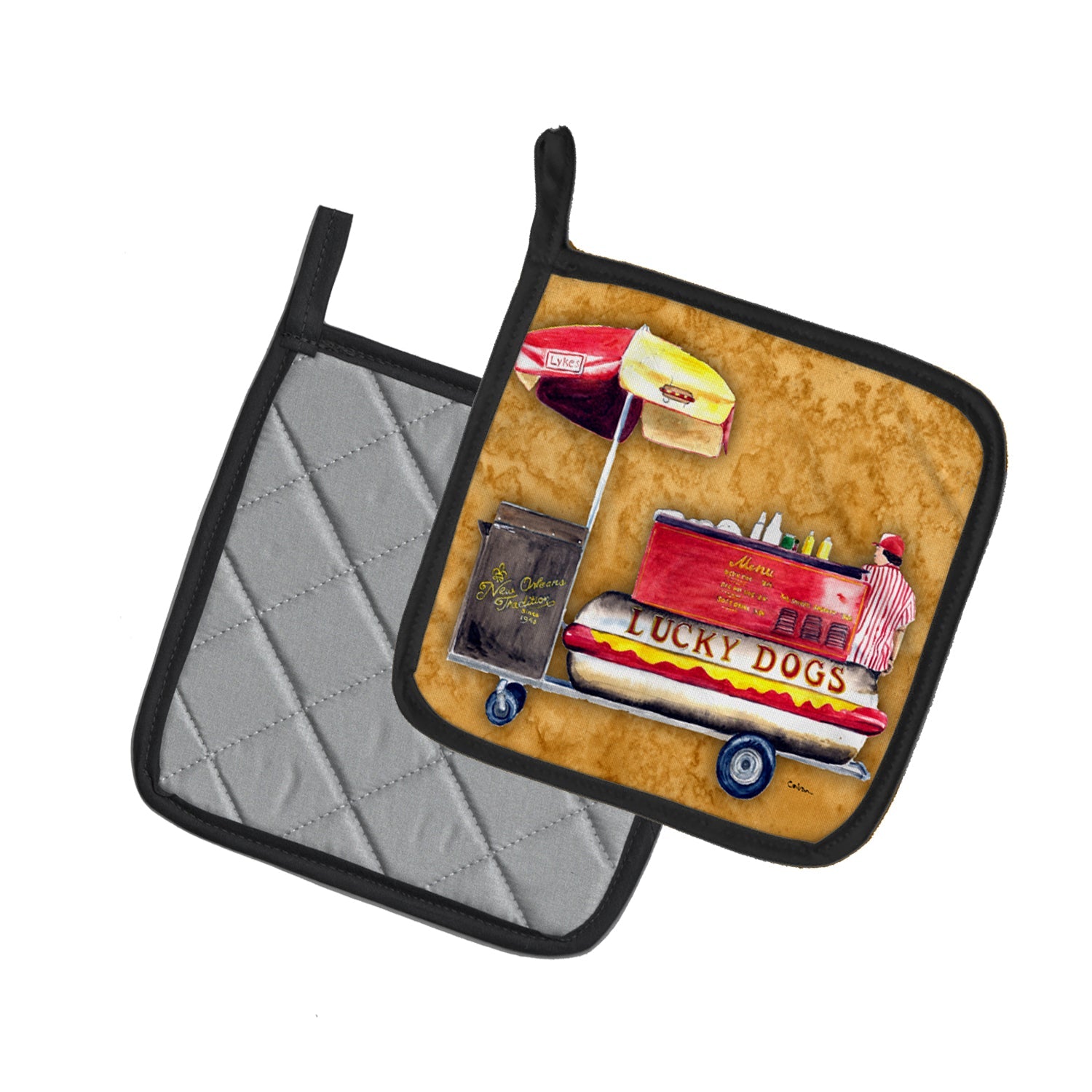 Hot Dog Pot Holder Set of 2 Heat Resistant Quilted Hot Pads 7.5 x 7.5 Inch, Insulated Kitchen Trivets for Cooking & Baking