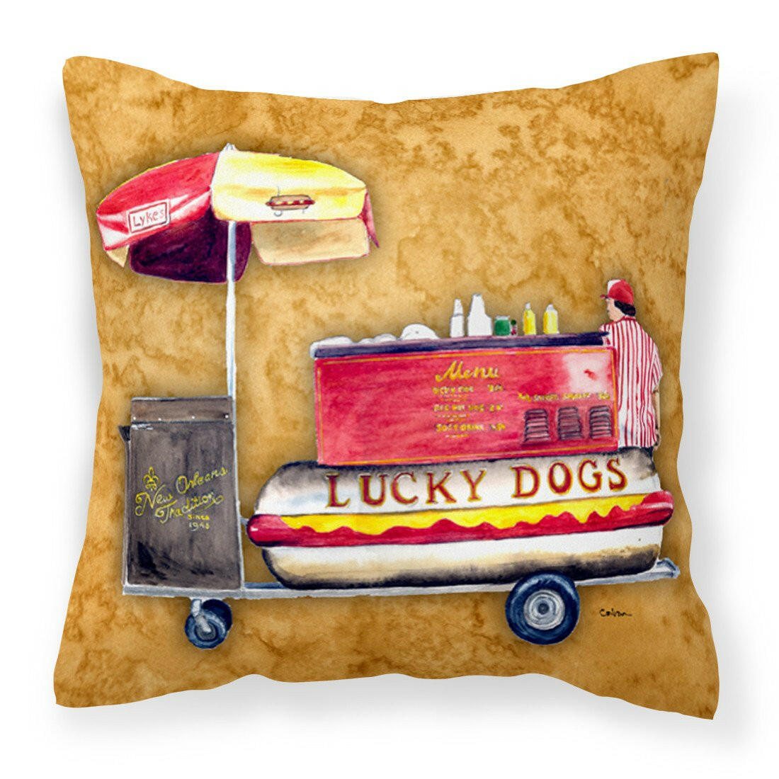 Hot Dog Decorative Throw Pillow 14x14 Indoor Outdoor Accent Cushion, Fabric Cover with Insert for Sofa, Bed, Porch & Living Room