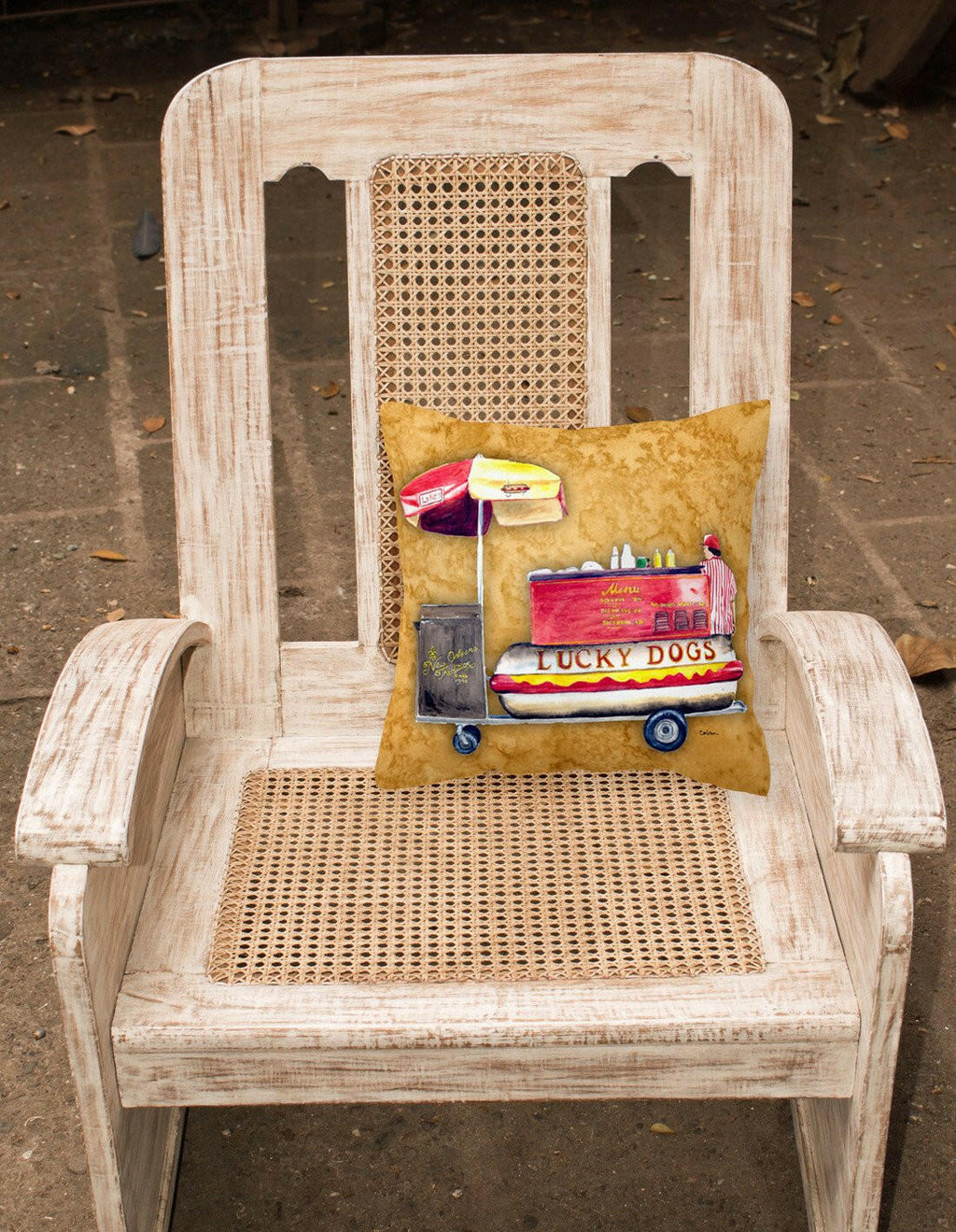 Hot Dog Decorative Throw Pillow 14x14 Indoor Outdoor Accent Cushion, Fabric Cover with Insert for Sofa, Bed, Porch & Living Room