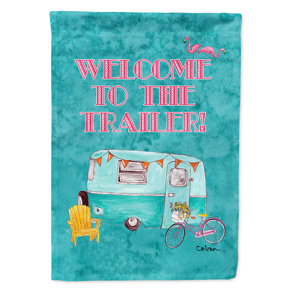 Welcome to the Trailer  Retro Glamping Trailer House Flag 28x40 Porch Sleeve Pole Decorative Outside Yard Banner Artwork Wall Hanging, Polyester