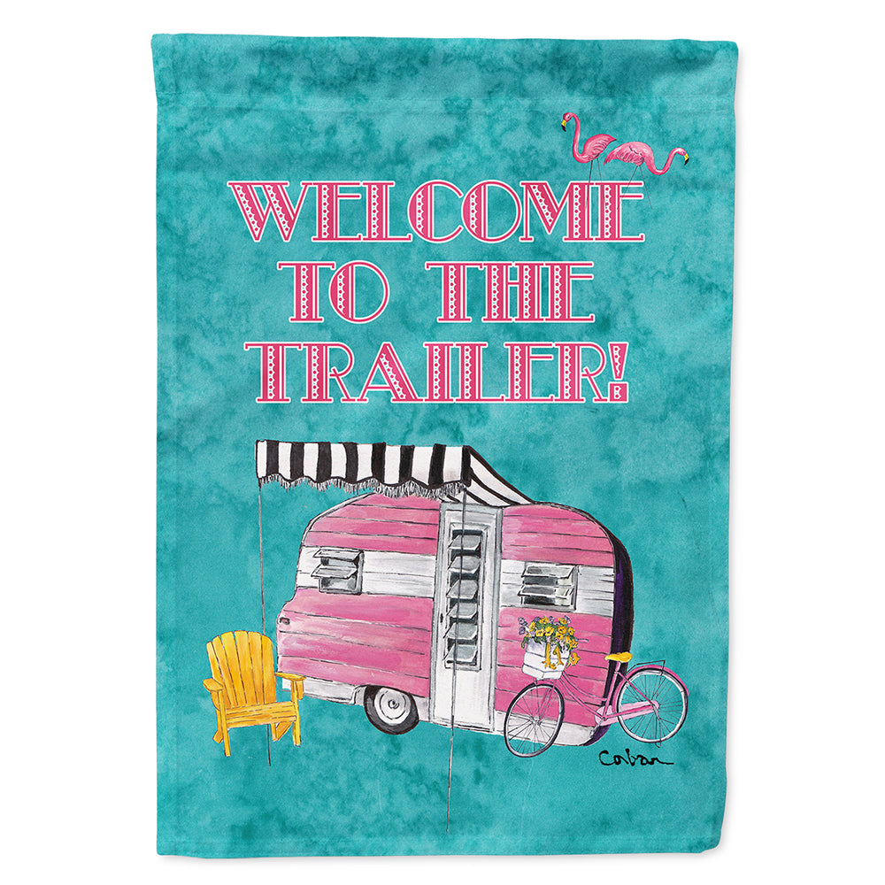 Welcome to the Trailer  Retro Glamping Trailer House Flag 28x40 Porch Sleeve Pole Decorative Outside Yard Banner Artwork Wall Hanging, Polyester