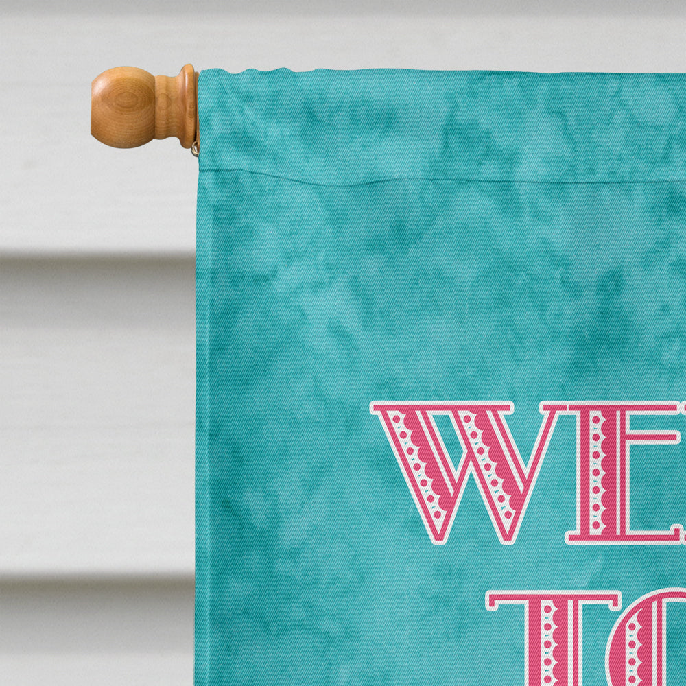 Welcome to the Trailer  Retro Glamping Trailer House Flag 28x40 Porch Sleeve Pole Decorative Outside Yard Banner Artwork Wall Hanging, Polyester