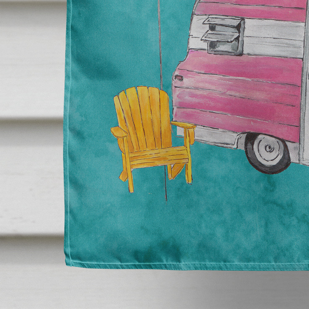 Welcome to the Trailer  Retro Glamping Trailer House Flag 28x40 Porch Sleeve Pole Decorative Outside Yard Banner Artwork Wall Hanging, Polyester