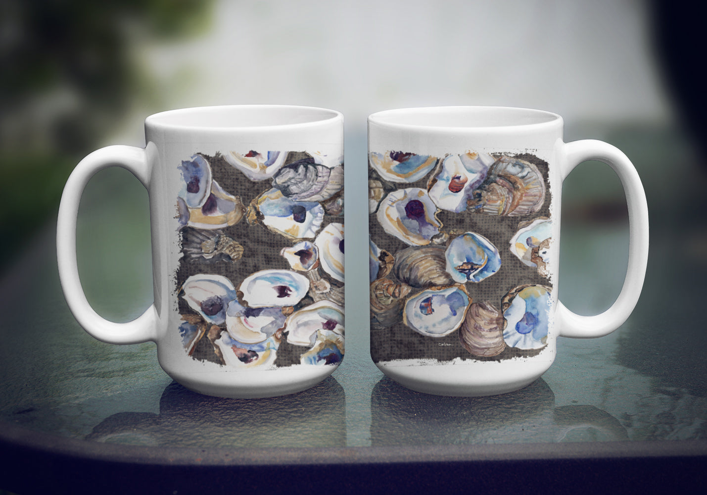 Oysters Ceramic Coffee Mug 15 oz Decorative Large C Handle Mug Cup for Tea, Cocoa Hot Chocolate