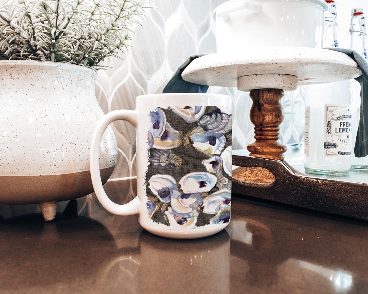 Oysters Ceramic Coffee Mug 15 oz Decorative Large C Handle Mug Cup for Tea, Cocoa Hot Chocolate