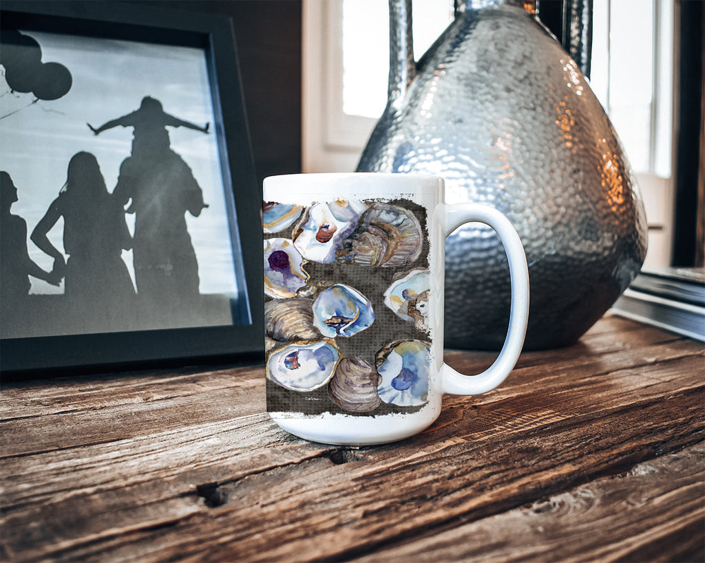 Oysters Ceramic Coffee Mug 15 oz Decorative Large C Handle Mug Cup for Tea, Cocoa Hot Chocolate