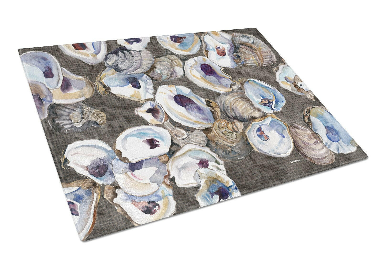 Oysters Cutting Board Tempered Glass Kitchen Cutting Surface, Heat Resistant Chopping, Non-Slip Feet, Food Prep & Serving