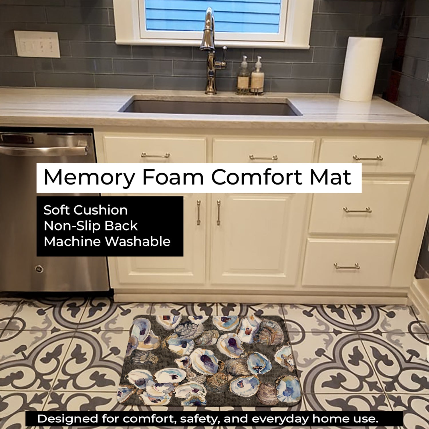 Oysters Memory Foam Kitchen Mat Machine Washable Anti-Fatigue Cushion Comfort Bath or Kitchen Rug