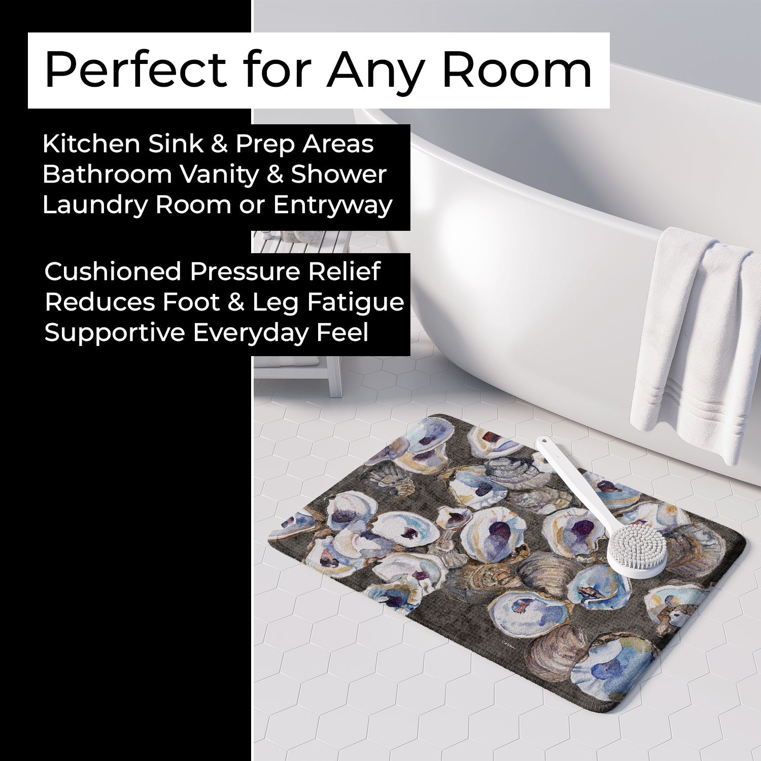 Oysters Memory Foam Kitchen Mat Machine Washable Anti-Fatigue Cushion Comfort Bath or Kitchen Rug