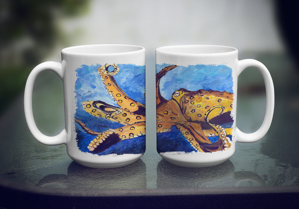 Octopus Ceramic Coffee Mug 15 oz Decorative Large C Handle Mug Cup for Tea, Cocoa Hot Chocolate