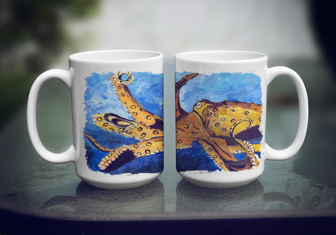 Octopus Ceramic Coffee Mug 15 oz Decorative Large C Handle Mug Cup for Tea, Cocoa Hot Chocolate