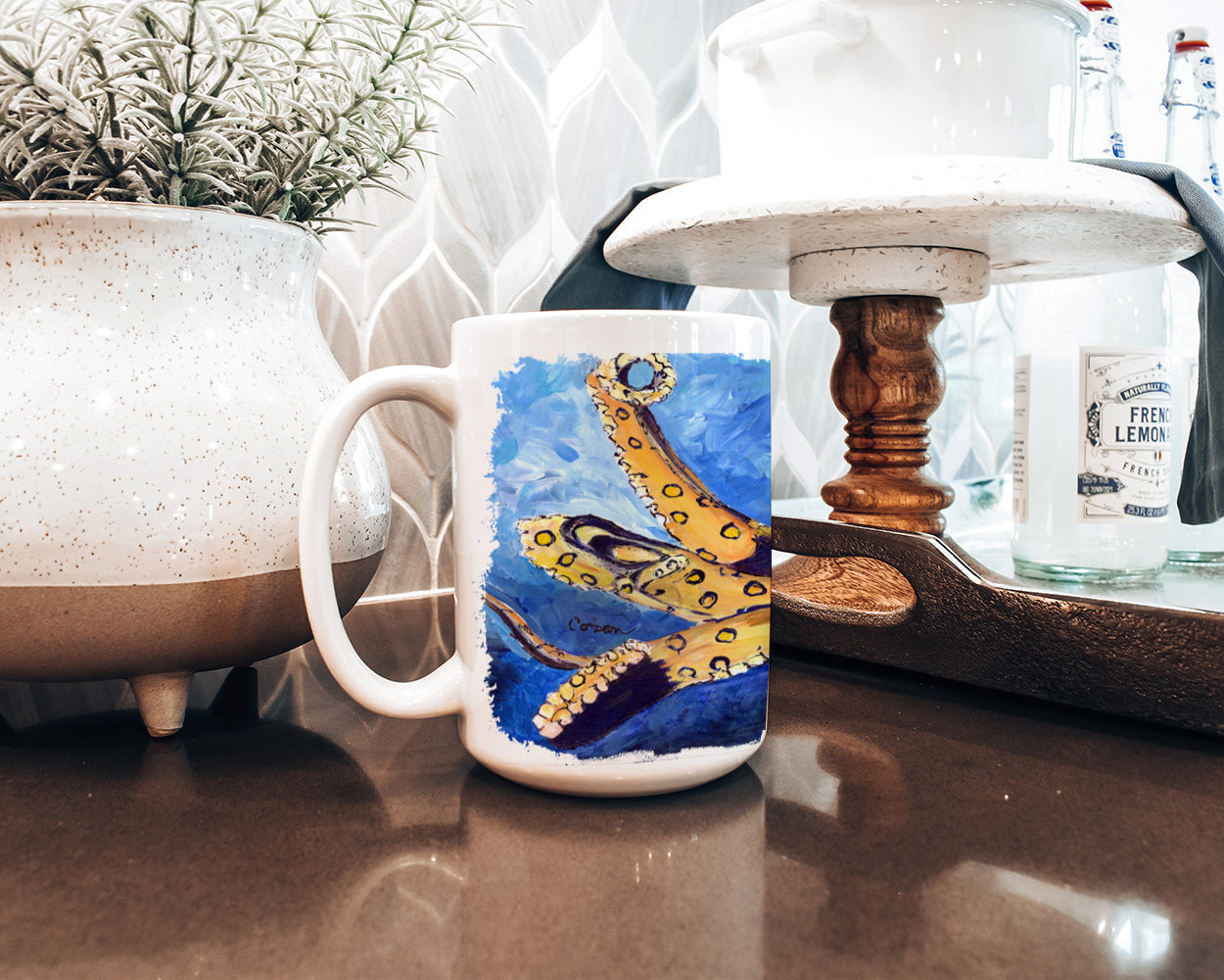 Octopus Ceramic Coffee Mug 15 oz Decorative Large C Handle Mug Cup for Tea, Cocoa Hot Chocolate