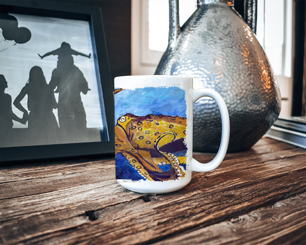 Octopus Ceramic Coffee Mug 15 oz Decorative Large C Handle Mug Cup for Tea, Cocoa Hot Chocolate