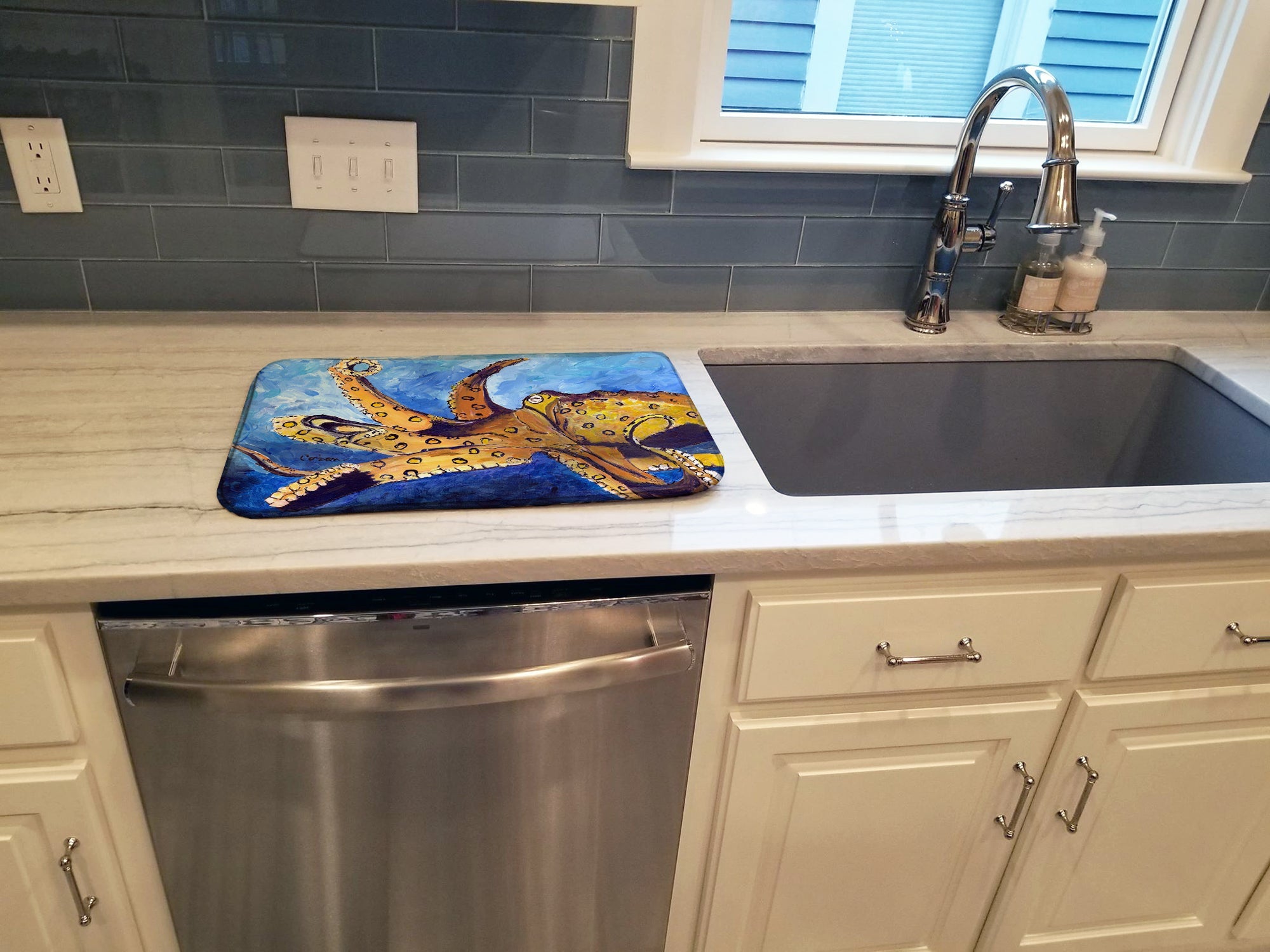 Octopus Dish Drying Mat Absorbent Dish Drying Mat Pad for Kitchen Counter Dish Drainer Mat for Countertop, 14 x 21", Multicolor