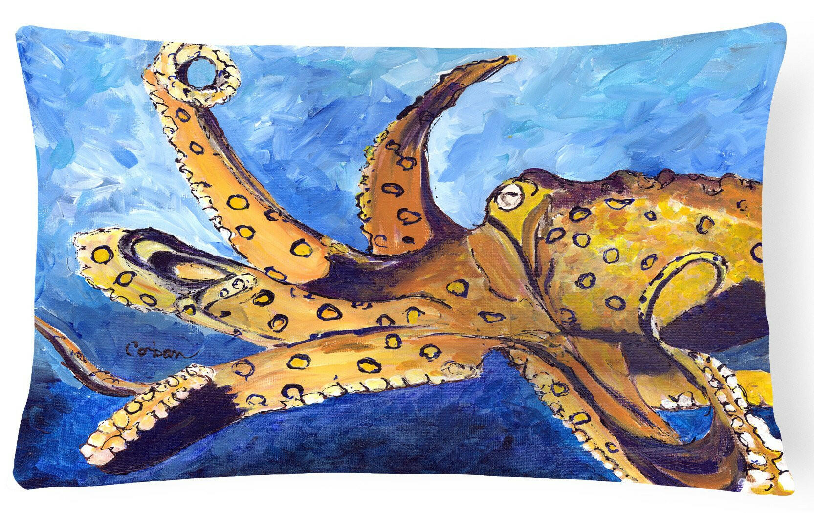 Octopus Decorative Throw Pillow 12x16 Indoor Outdoor Accent Cushion, Fabric Cover with Insert for Sofa, Bed, Porch & Living Room