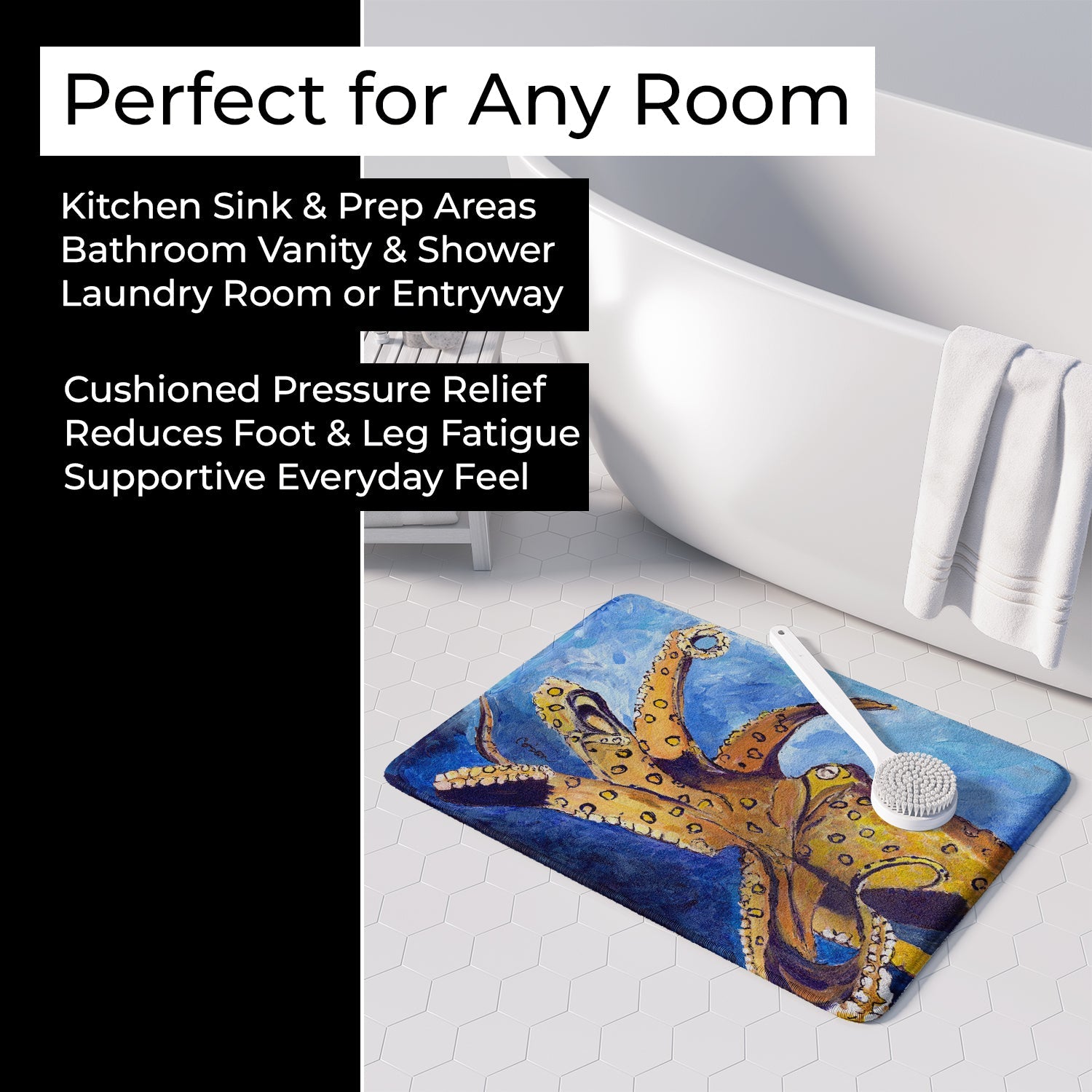 Octopus Memory Foam Kitchen Mat Machine Washable Anti-Fatigue Cushion Comfort Bath or Kitchen Rug