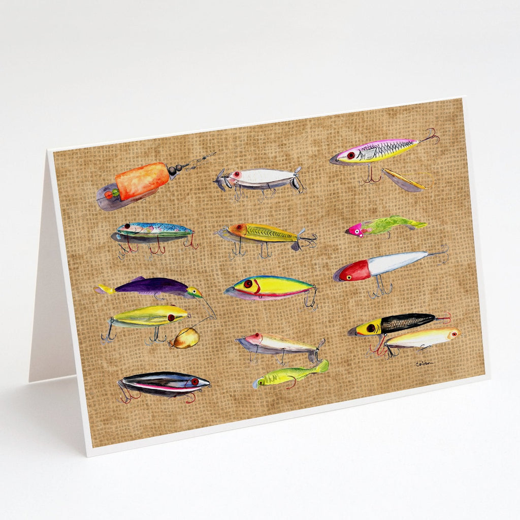 Fishing Lures Greeting Cards Pack of 8 Blank Cards with Envelopes Whimsical A7 Size 5x7