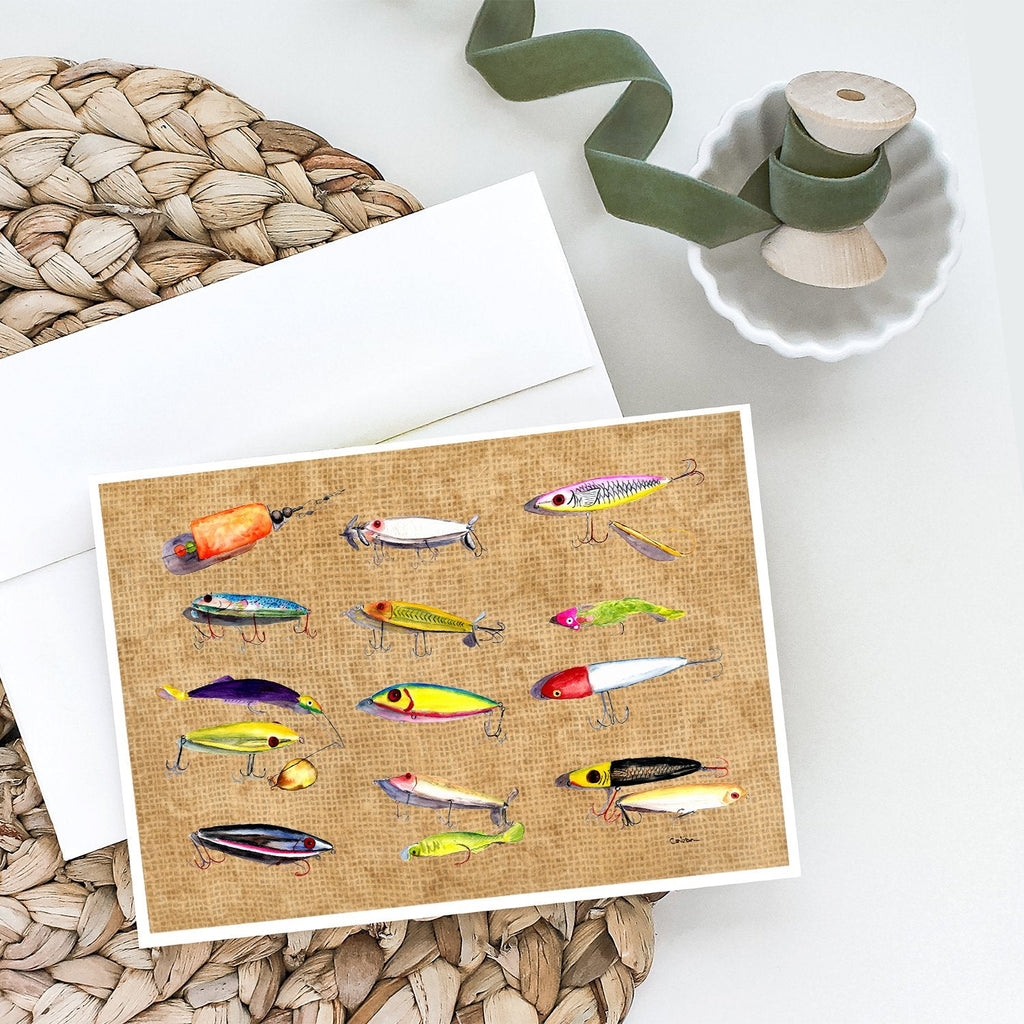 Fishing Lures Greeting Cards Pack of 8 Blank Cards with Envelopes Whimsical A7 Size 5x7