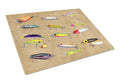 Fishing Lures Cutting Board Tempered Glass Kitchen Cutting Surface, Heat Resistant Chopping, Non-Slip Feet, Food Prep & Serving