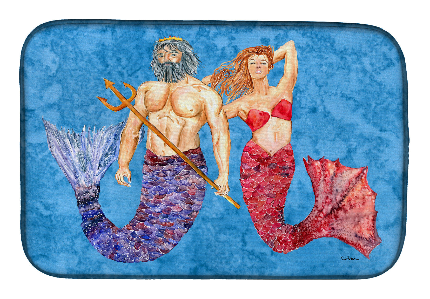 Mermaid and Merman Dish Drying Mat Absorbent Dish Drying Mat Pad for Kitchen Counter Dish Drainer Mat for Countertop, 14 x 21", Multicolor