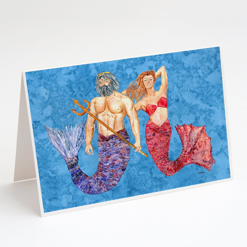 Mermaid and Merman Greeting Cards Pack of 8 Blank Cards with Envelopes Whimsical A7 Size 5x7