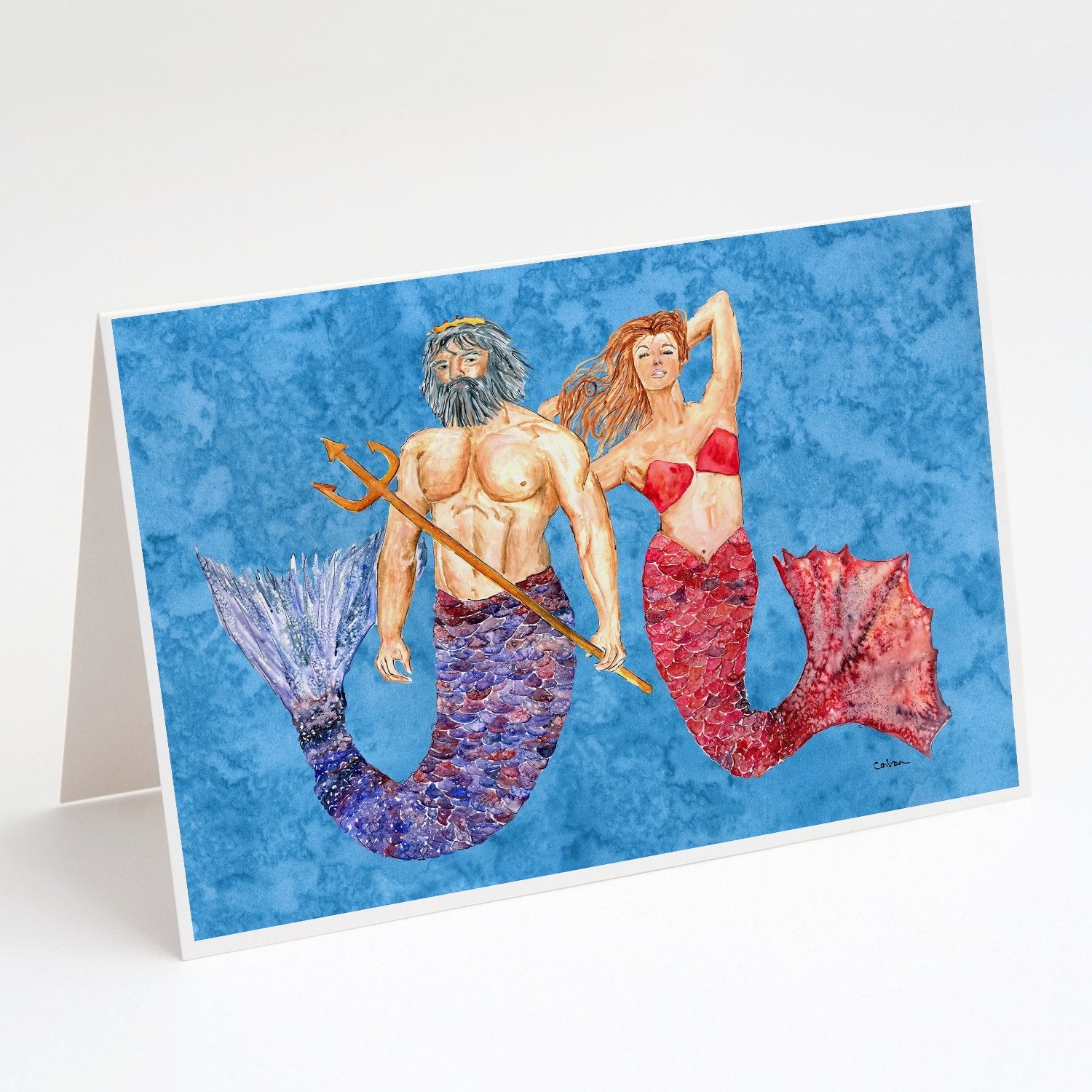 Mermaid and Merman Greeting Cards Pack of 8 Blank Cards with Envelopes Whimsical A7 Size 5x7