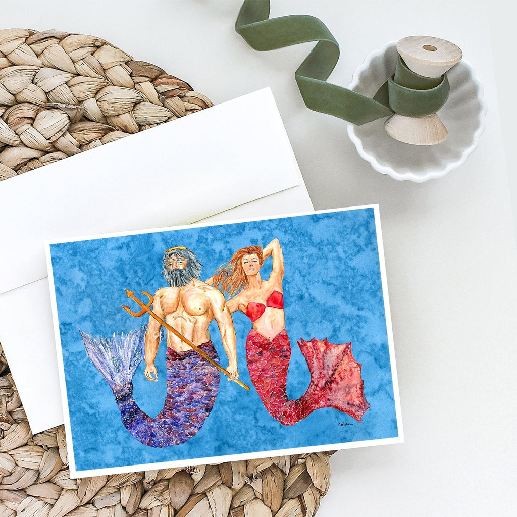 Mermaid and Merman Greeting Cards Pack of 8 Blank Cards with Envelopes Whimsical A7 Size 5x7