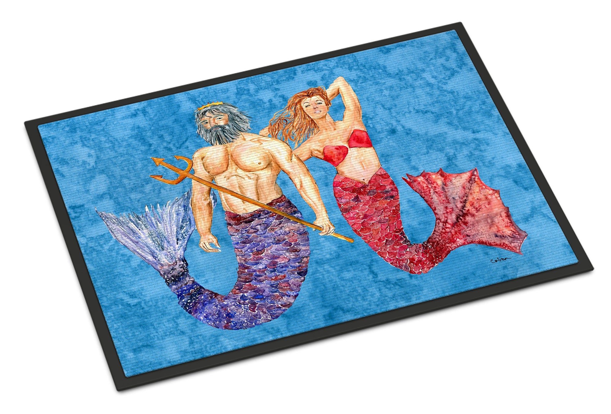 Mermaid and Merman Doormat Indoor Outdoor 24H X 36W Front Door Mat Rugs for Entryway, Non Slip Washable Low Pile,