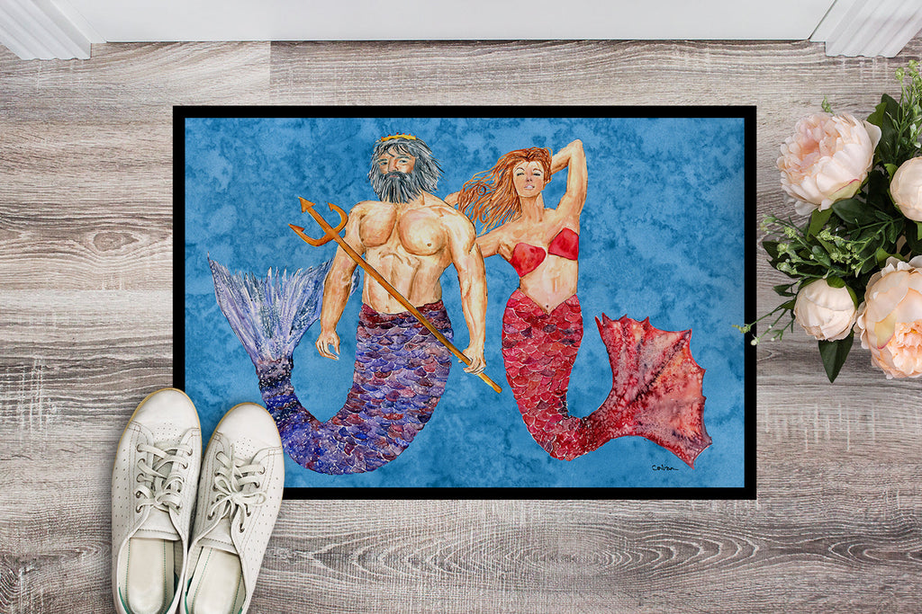 Mermaid and Merman Doormat Indoor Outdoor 24H X 36W Front Door Mat Rugs for Entryway, Non Slip Washable Low Pile,