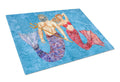 Mermaid and Merman Cutting Board Tempered Glass Kitchen Cutting Surface, Heat Resistant Chopping, Non-Slip Feet, Food Prep & Serving
