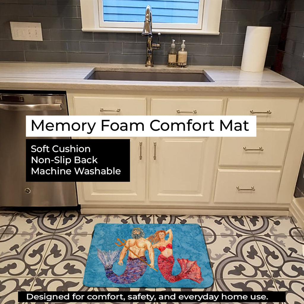Mermaid and Merman Memory Foam Kitchen Mat Machine Washable Anti-Fatigue Cushion Comfort Bath or Kitchen Rug