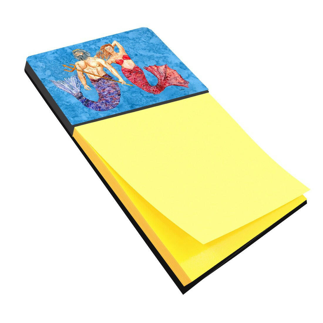 Mermaid and Merman Watercolor Sticky Note Holder Refillable Dispenser Desk Accessory 3x3 Pad Gift