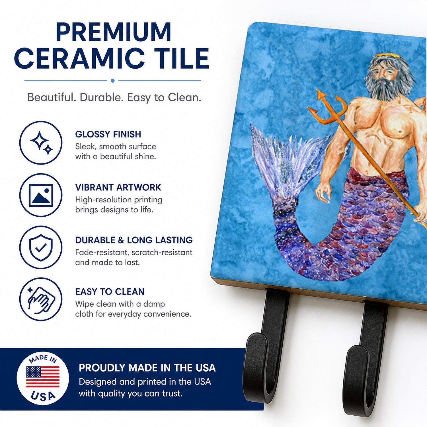 Mermaid and Merman Leash or Key Holder Wall Hooks, Coat Rack Wall Mount, for Hanging Keys, Towels, Aprons, Leashes