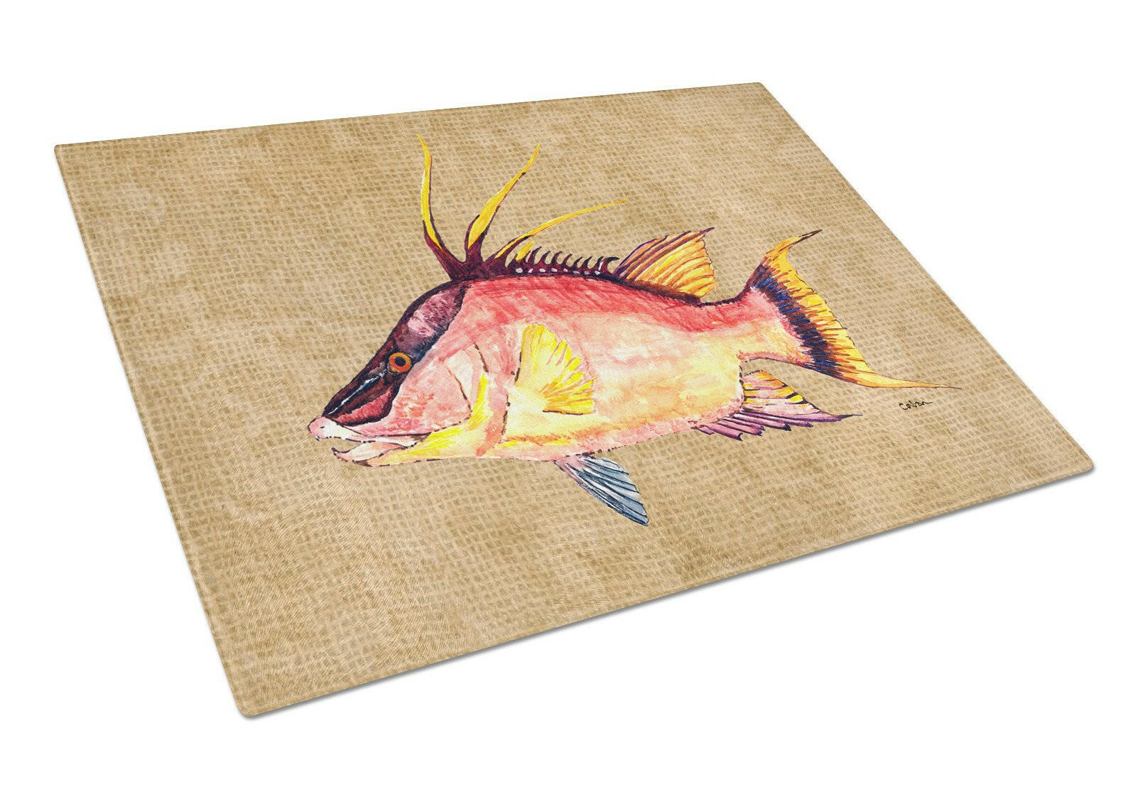 Hog Snapper Cutting Board Tempered Glass Kitchen Cutting Surface, Heat Resistant Chopping, Non-Slip Feet, Food Prep & Serving