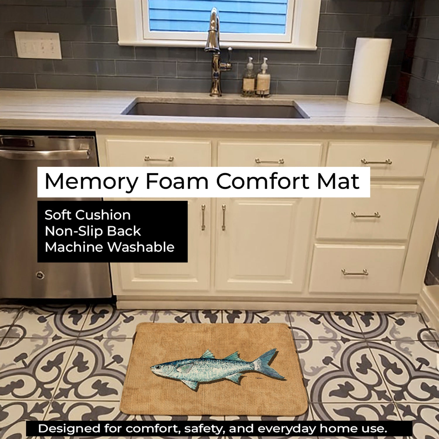 Mullet Memory Foam Kitchen Mat Machine Washable Anti-Fatigue Cushion Comfort Bath or Kitchen Rug