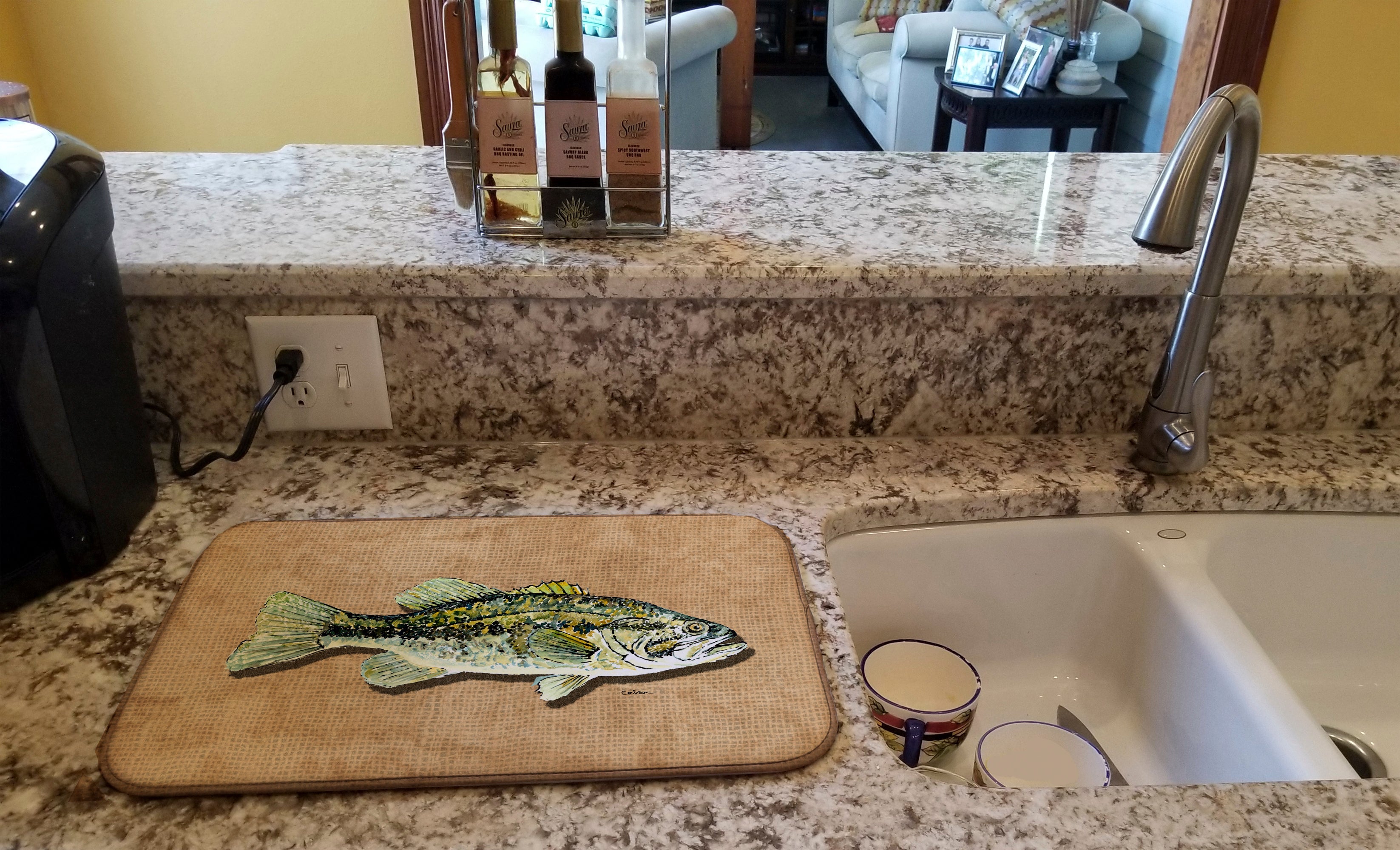 Small Mouth Bass Dish Drying Mat Absorbent Dish Drying Mat Pad for Kitchen Counter Dish Drainer Mat for Countertop, 14 x 21", Multicolor