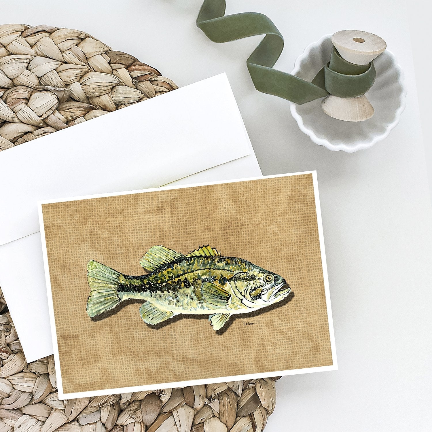 Small Mouth Bass Greeting Cards Pack of 8 Blank Cards with Envelopes Whimsical A7 Size 5x7
