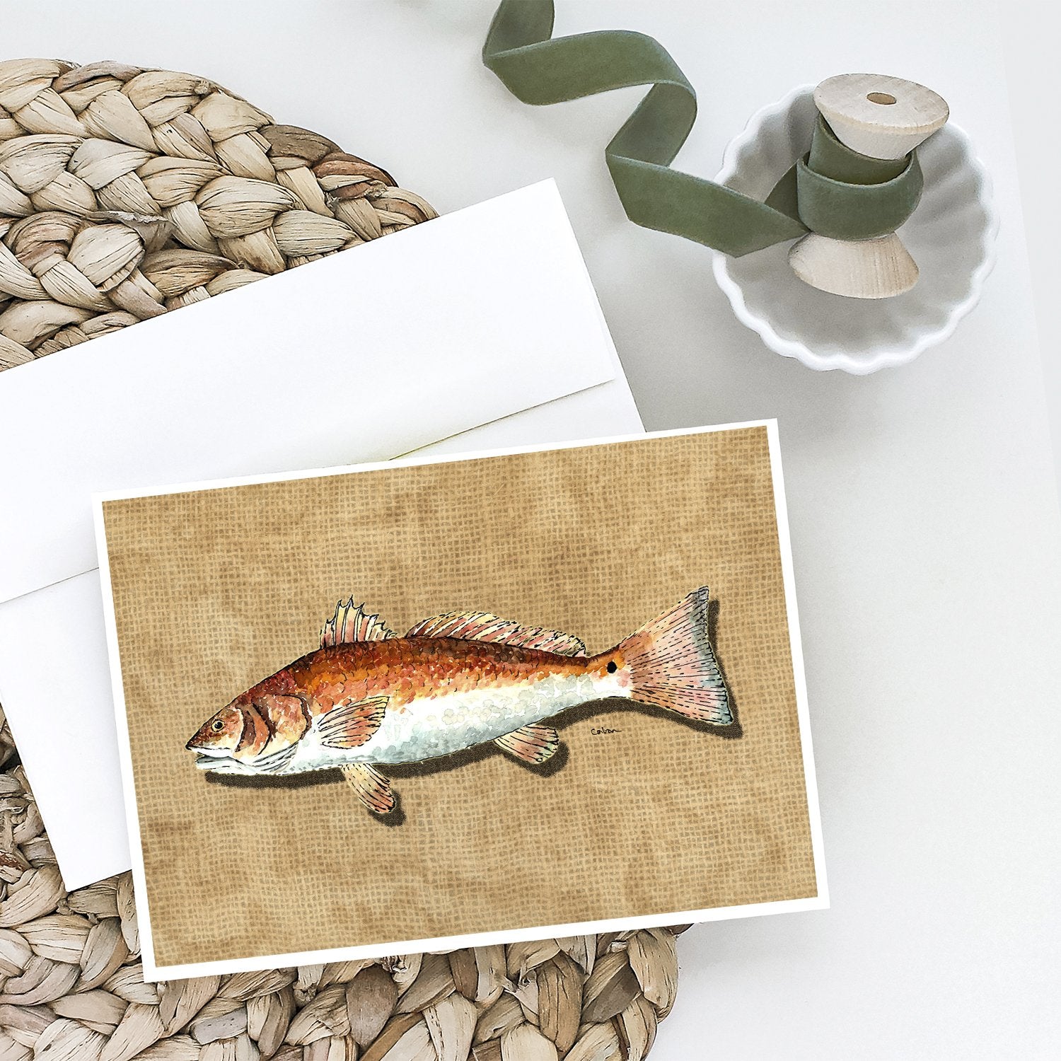 Red Fish Greeting Cards Pack of 8 Blank Cards with Envelopes Whimsical A7 Size 5x7