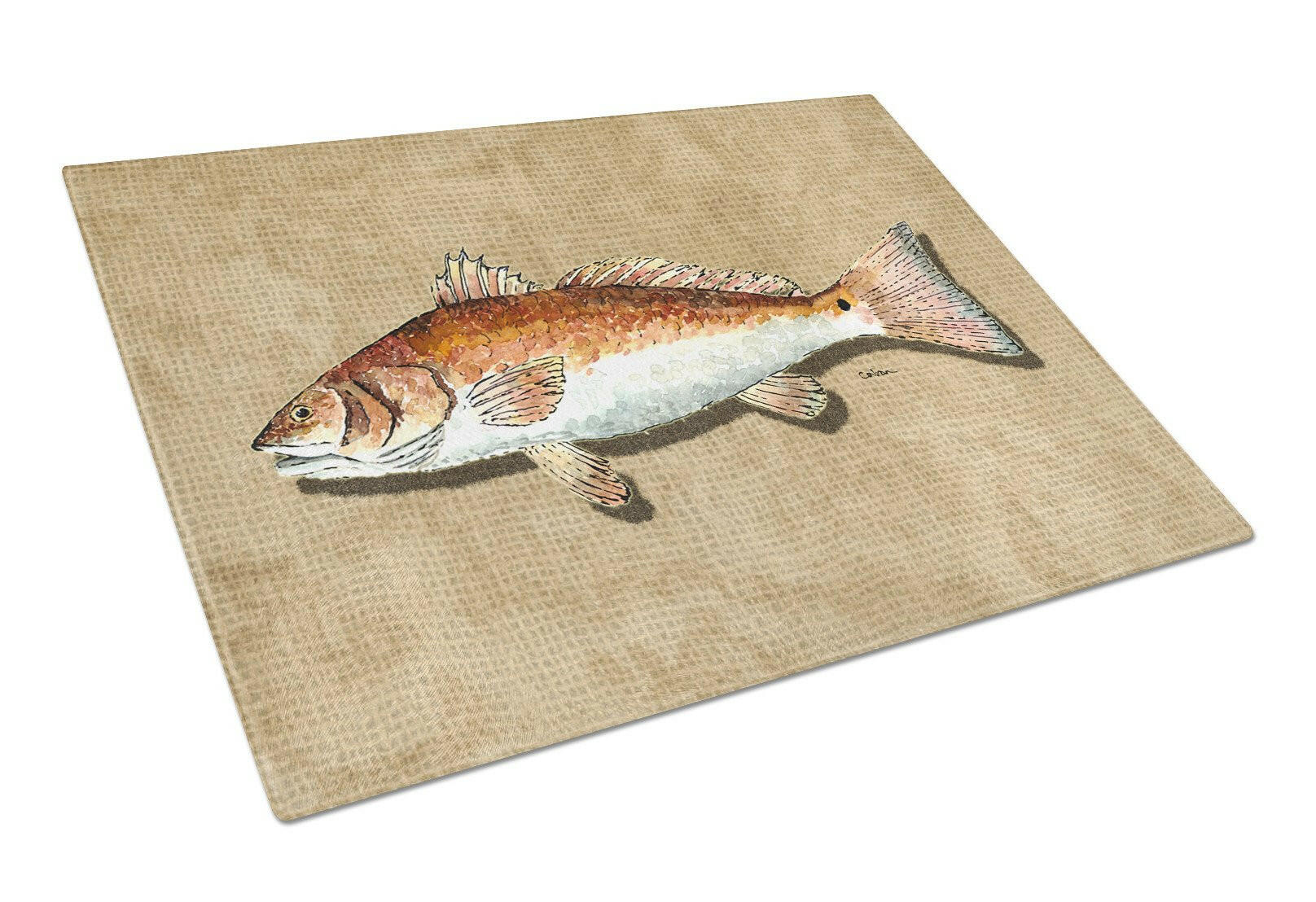 Red Fish Cutting Board Tempered Glass Kitchen Cutting Surface, Heat Resistant Chopping, Non-Slip Feet, Food Prep & Serving